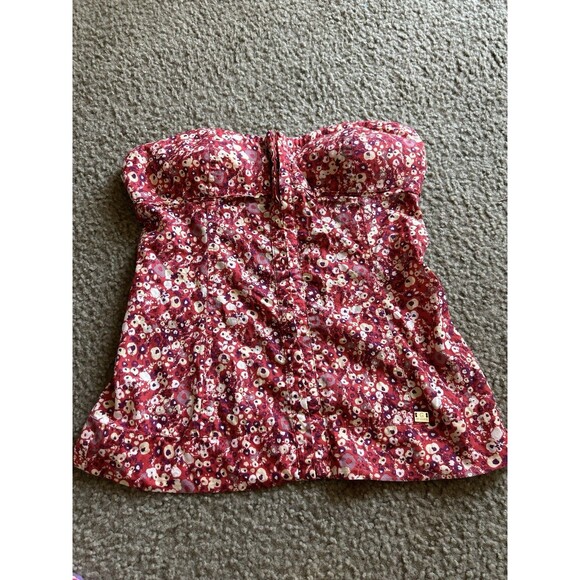 Vintage Rare G By Guess Strapless Babydoll Top White Red And Purples Size Medium - Picture 1 of 5